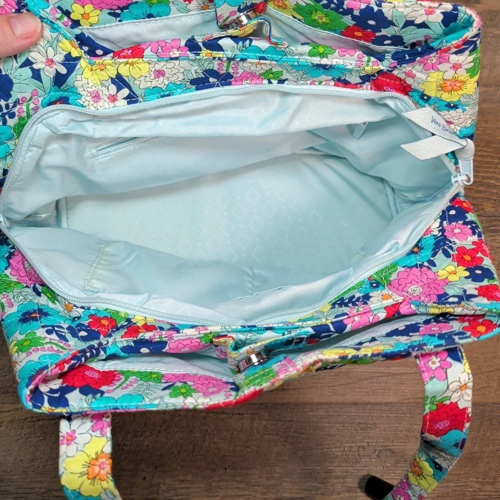 Vera Bradley Shoulder Bag Far Out Floral Three Compartment Quilted Purse Handbag